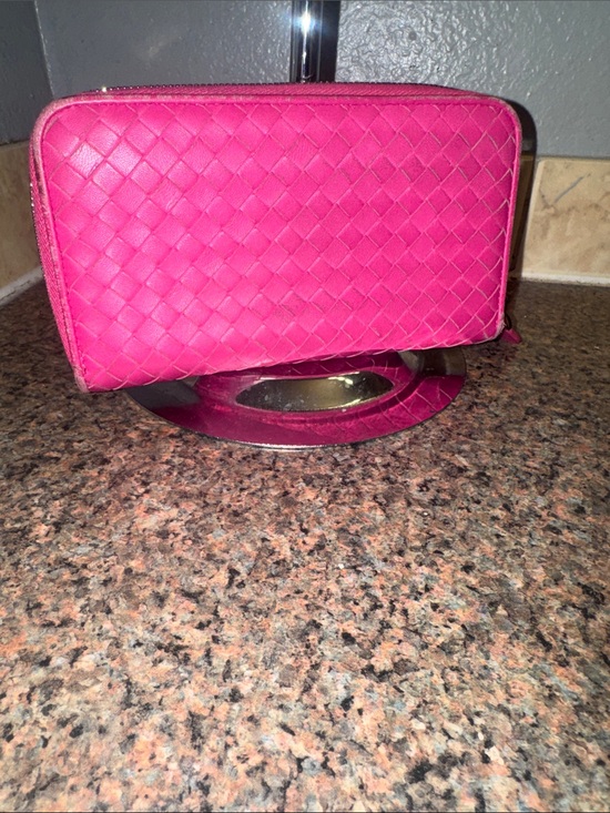 Bottega Veneta Handbags - Bottega Veneta rare Barbie Pink Intrecciato Woven Leather Long Wallet EUC